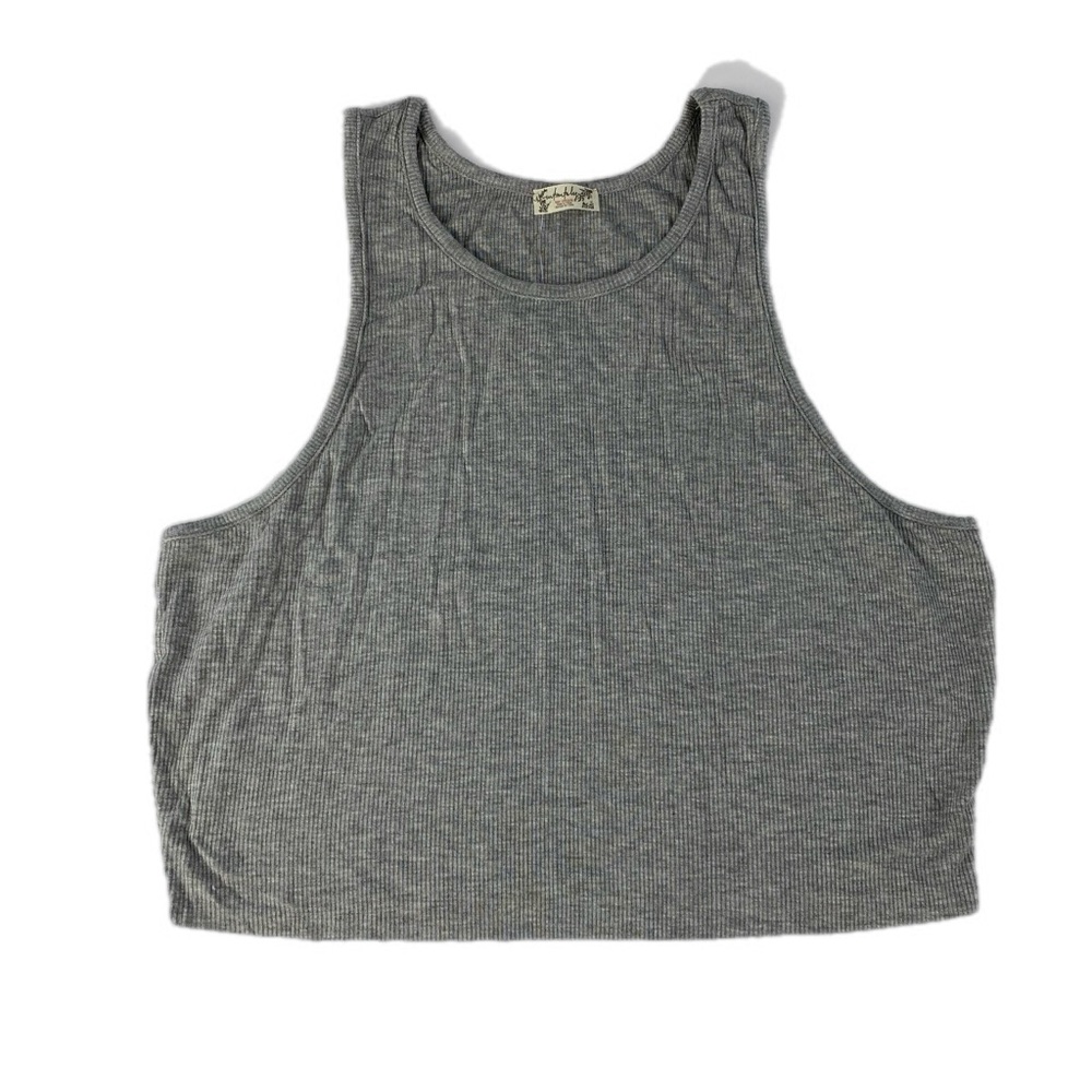 Free People High Neck Ribbed Crop Top Tank Top Heather Gray  NWT XL - Picture 4 of 10